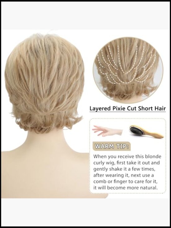 Pixie Cut Short Curly Wig with Bangs Fluffy Layered Synthetic Daily Party Wig main image 5